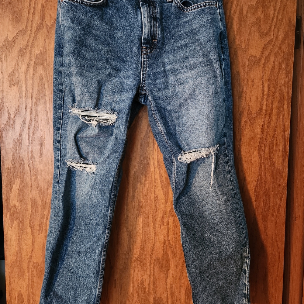 Topshop Blue Distressed Ankle Jeans